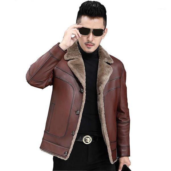 

genuine leather jacket men winter warm wool coat 2020 fashion natural fur coats jaqueta de couro plus size 17722 zl3811, Black