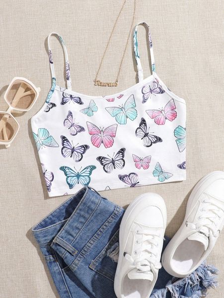 

allover butterfly print crop cami s2pn#, White