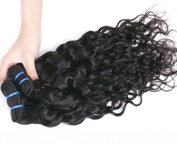 

water wave hair weft curly weave remy brazilian virgin hair wet and wavy malaysian human hair extensions 4 bundles ocean natural wave weave, Black