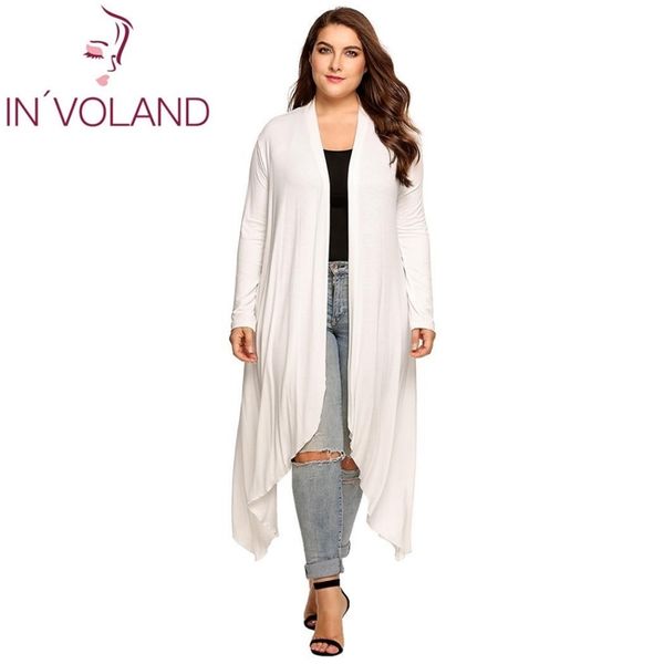 

in'voland women cardigan jacket plus size autumn open front solid draped lady large long large sweater big oversized l-5xl y200720, White;black
