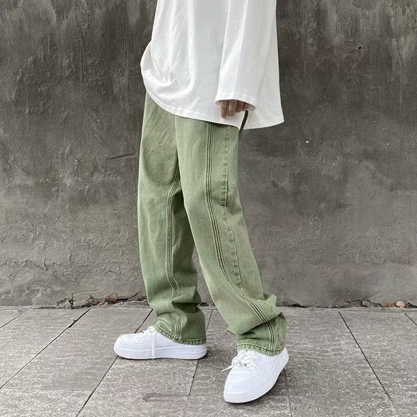 

2021 light green fall feeling spring autumn jeans men's loose and large size trend straight tube wide leg casual pants, Blue