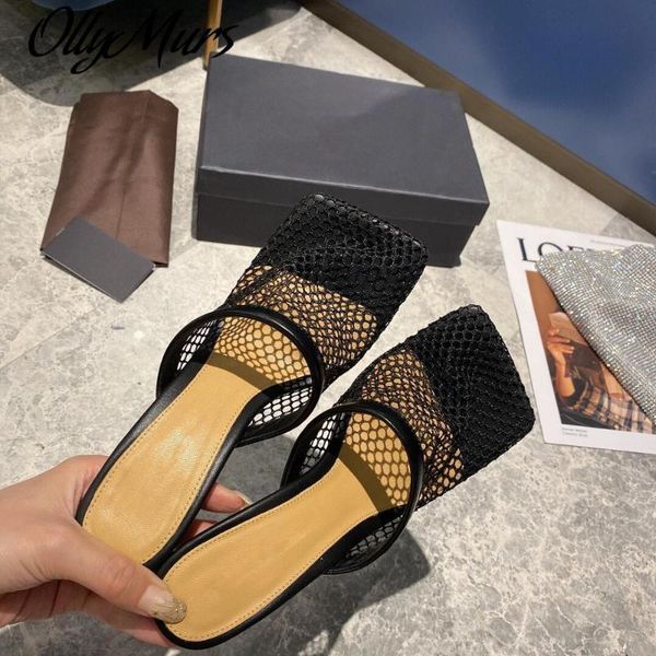 

ollymurs high heels round toes slippers metal chain ankle strap slippers meah mule zapatos de mujer shoes women, Black