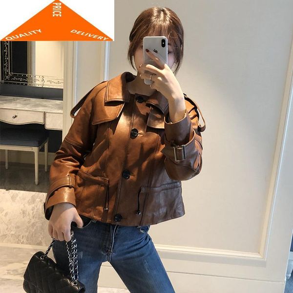 

real sheepskin 100% coat genuine leather jackets women short montone biker jacket female clothes 2020 hiver t9909, Black