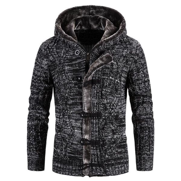 

winter fleece thick sweater men hooded floral solid color full sleeve coarse knitted sweatercoat male fashion, White;black