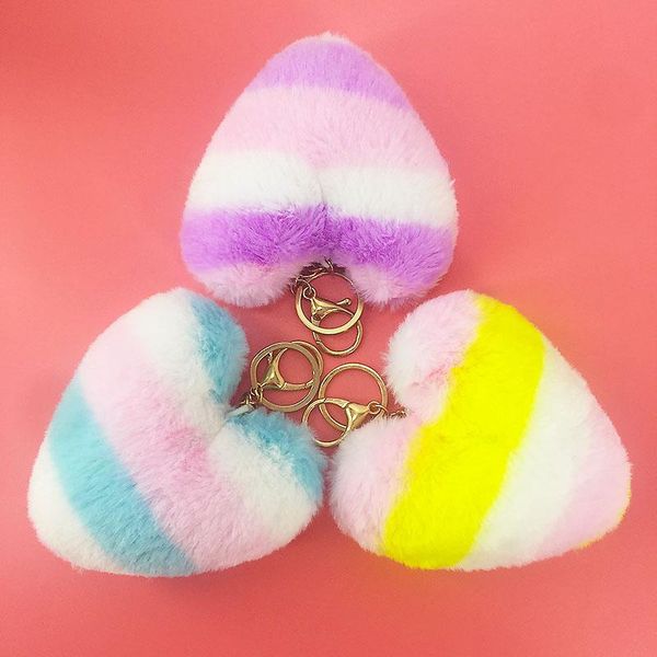 

creative tricolor spliced plush peach heart key chain pendant lady's bag car key love pendant festal small gift, Silver