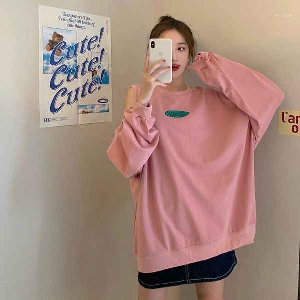 

women t shirt korean chic basic loose sweater wild ins strapless lazy slim long sleeves1, White