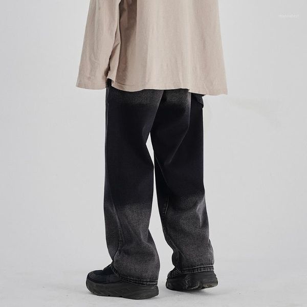 

male vintage fashion streetwear hip hop jeans trousers men loose casual gradient washed straight wide leg denim pant1, Blue