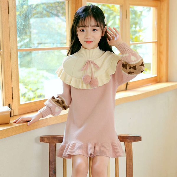 

princs autumn sve winter 2020 skirt new sweater drs girl's long sle 1ygv, Red;yellow