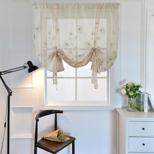

curtain & drapes embroidery adjustable tie-up shades balloon curtains for kitchen bathroom window living room home