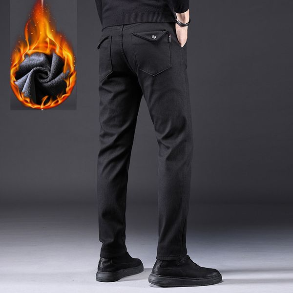 

autumn winter men's elastic slim versatile, korean fashion trend, plush and thickened casual pants, Black