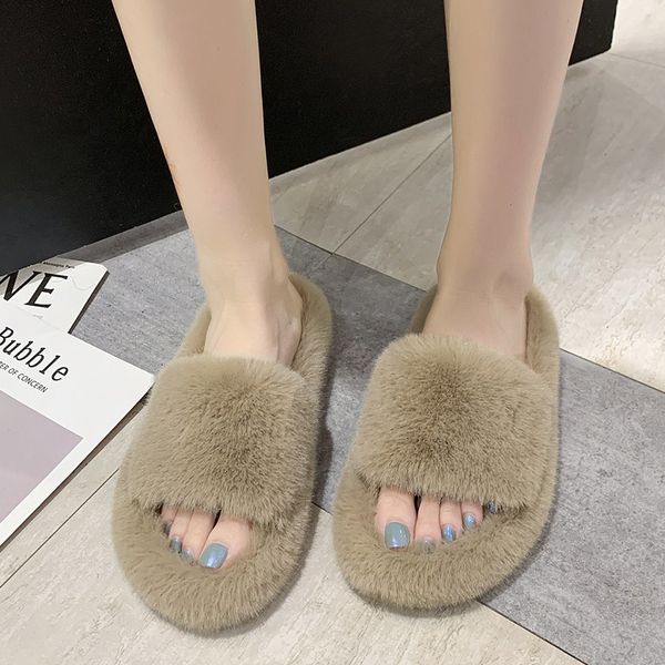 

2020 women slippers winter warm female slip-on flat slippers for home black female faux fur slippers plus size 35-42 women shoes