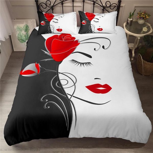 Homesky rosa flor conjuntos de cama 23 pçs rei rainha tamanhos bela mulher conjunto capa edredão impressão consolador conjuntos roupa cama 20115248n