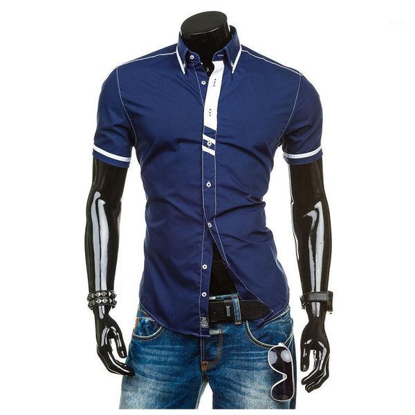 

zogaa mens short sleeve shirt contrast color dress shirts smart casual breathable patchwork business shirt men polos 20201, White;black