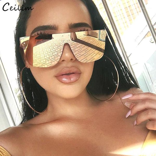 

fashion mirror sunglasses women brand designer oversized rivet flat sun glasses 2020 new one piece big frame pink shades1, White;black