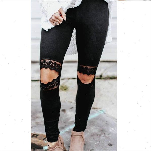 

womens summer casual leggings fashion skinny lace high waist fitness hole elastic force leggings workout slim leggings, Black