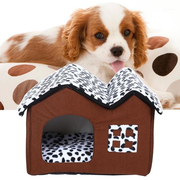 

indoor warm pet cat dog house dog double bed cow double roofs portable cat kennel soft pet house1