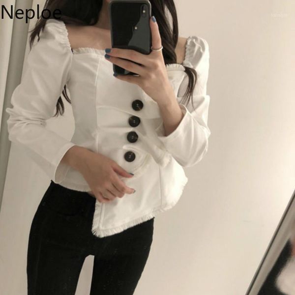 

neploe blouse women spring 2020 solid square collar long sleeve ladies blusa shirts fashion casual irregular female 1a9041, White