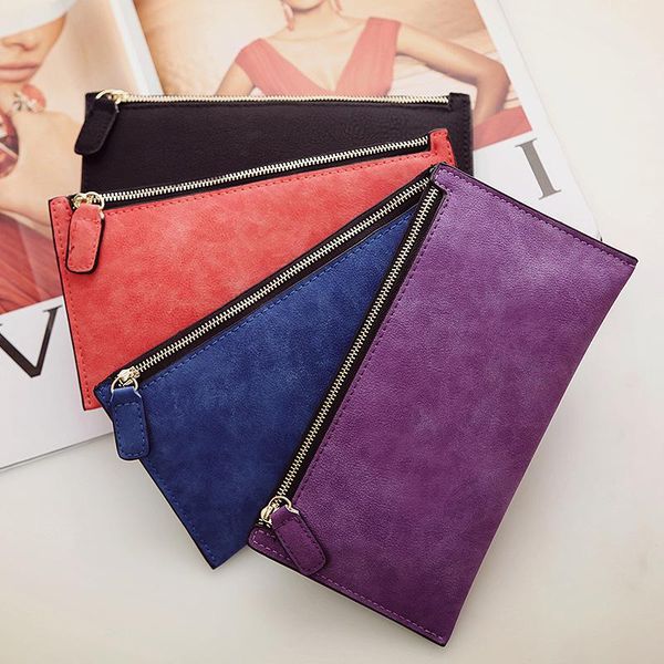 

women's purse ladies wallet long money bags simple style coin purse leather thin wallets female card holder solid, Red;black