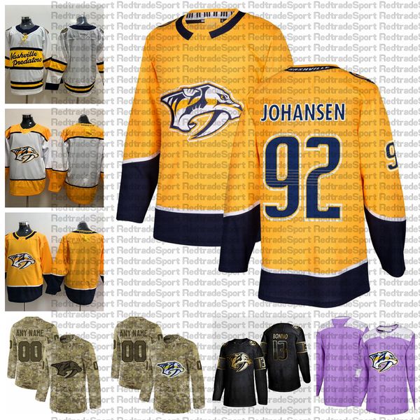 

2021 customize 92 ryan johansen nashville predators jerseys golden edition camo veterans day fights cancer custom stitched hockey jerseys, Black;red