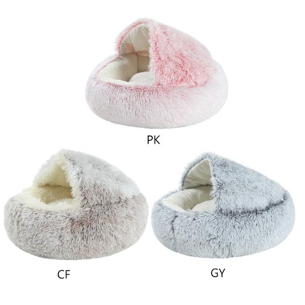 

round plush burrowing cave hooded cat bed indoor sleeping nest kitten cuddler house hut pet cushion tent