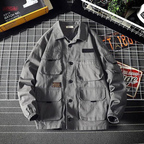 

spring autumn loose 2020 stand mens coats and jackets windbreaker outwear men multi-pocket tooling jacket 5xl1, Black;brown