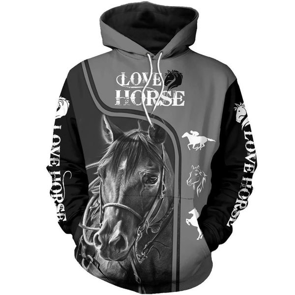 

love horse pattern beautiful 3d printed men hoodies/sweatshirts harajuku fashion hooded autumn streetwear sudadera hombre drop shipping, Black