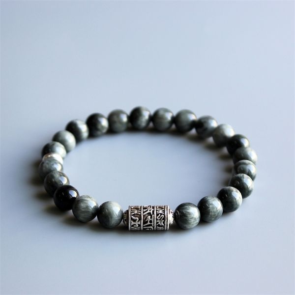 

eastisan grey eagle eye stone beads with tibetan buddhism mantra totem charm bracelet for man woman om mani padme hum jewelry y200730, Black