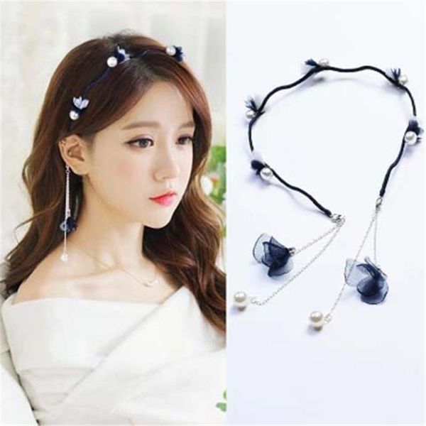 

women headband pearl lace flower head band earrings hairband hair hoop with dangle earring headdress hair accessories h bbyjjz, Black;brown