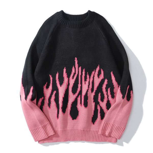 

2020 pink flame off shoulder sweater men women autumn oversized men's sweater knitwear men clothing, White;black
