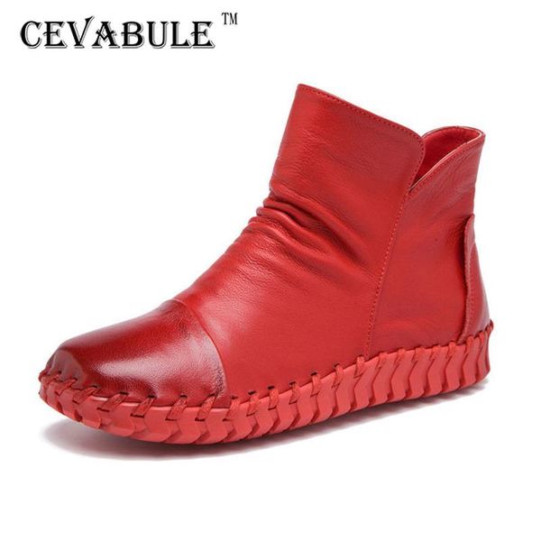 

boots cevabule pure 100% genuine leather handmade women's soft cowhide comfortable soles short boots. ljy-a66-1, Black