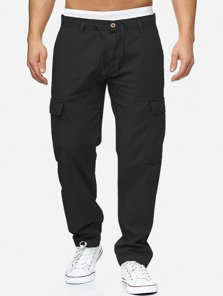 

men drawstring waist cargo pants k6yt#, Black