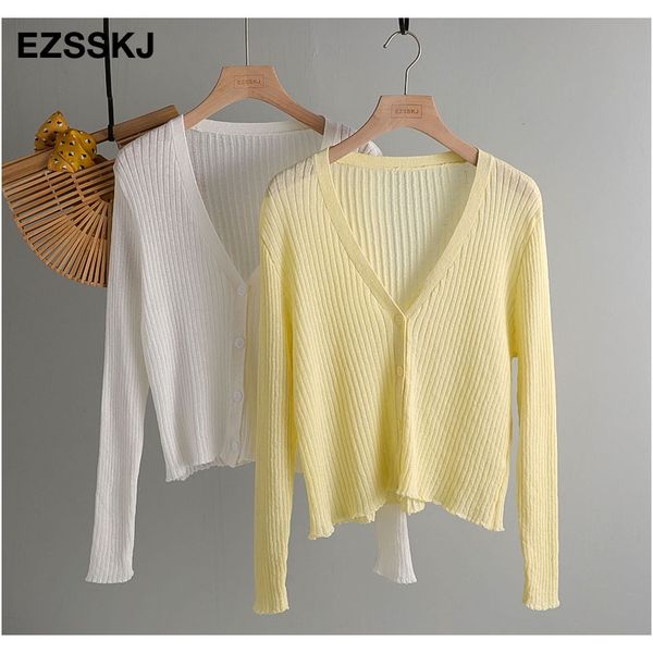 

2020 весна осень тонкие короткие вязаные кардиганы женщин повседневная свободная кнопка кардиганы летние пальто вагурдные женские базовые ур, Black;brown