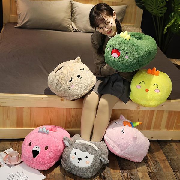 

slippers millffy caroon home slipper big feet warm unicron sheep lion flamingo winnter foot warmer shoes computer, Black