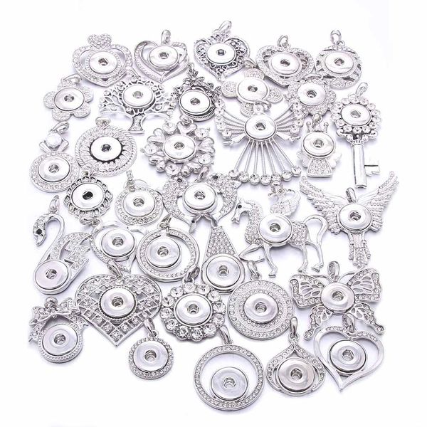

10pcs/lot snap jewelry necklaces metal rhinestone crystal flower 18mm snap buttons necklace pendant fit diy snap button necklace q sqcsyg, Silver