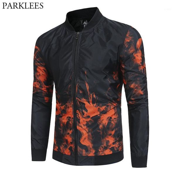 

red flame print baseball jacket men 2021 spring new casual mens jackets and coats streetwear bomber jacket men chaqueta hombre1, Black;brown