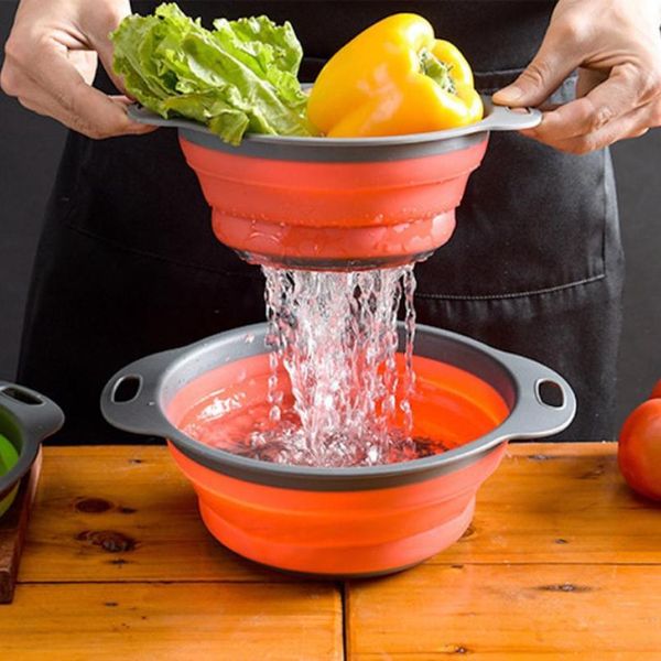 

retractable sile dishwashing drain basket four colors optional round size folding sile washing basket frui bbyubf