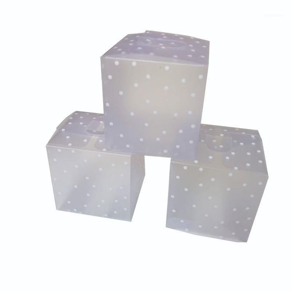 Embrulho de presente 100p 4 5 6cm DOT translúcido PVC PVC Square Candy Box Cookie Jewelry Churcia de bebê de aniversário Decoração de festas de casamento71