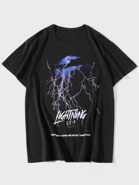 

men letter & lightning print tee h8g8#, White;black