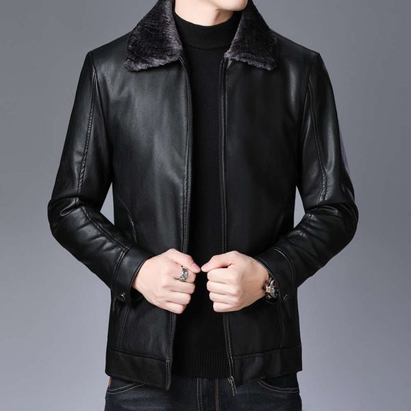 

autumn and winter new integrated fur plush thickened coat business men's jacket, Black