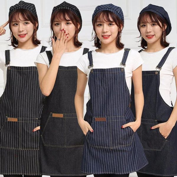 

aprons adjustable denim home restaurent kitchen cooking chef baking dress apron with pockets accessories1
