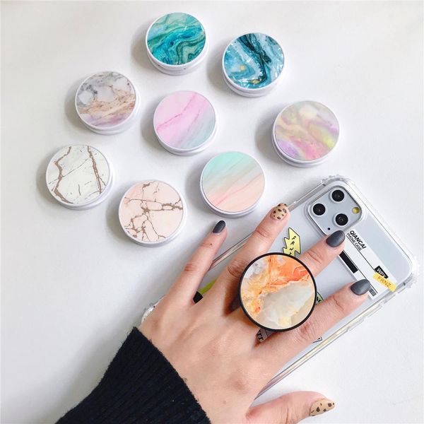 

glossy popular marble stand grip finger ring anti-fall round foldable mobile phone holder