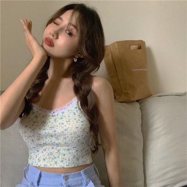 

real s2020 new personality casual slim printing strap fashion temperament solid color retro hollow lace short top, White