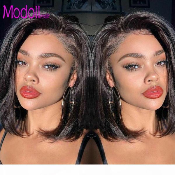 

150 density short bob lace front ombre human hair wigs with baby hair for women brazilian remy human hair lace front wig pre-plucked, Black;brown