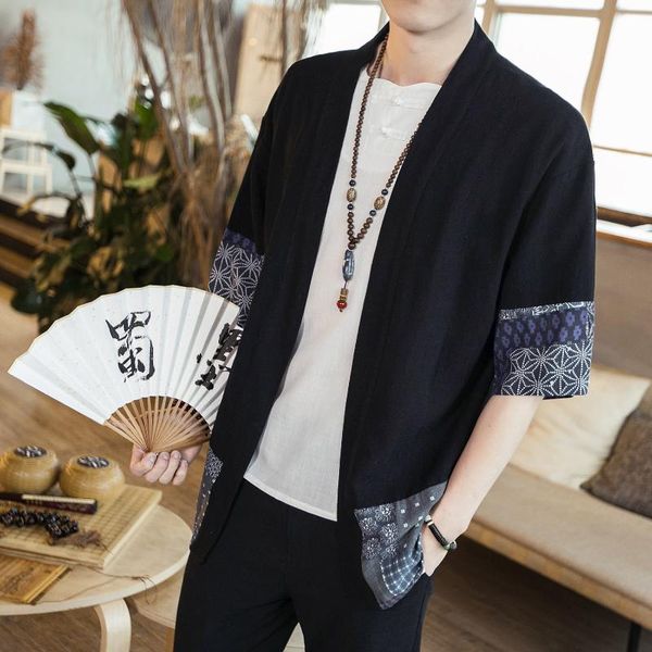 

men's jackets japanese kimono cardigan men haori yukata male costume clothing jacket mens shirt, Black;brown