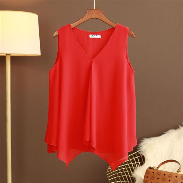 

bnaerdanni plus size 5xl chiffon blouse womens summer new v neck cardigan double layer loose casual bottoming shirt, White
