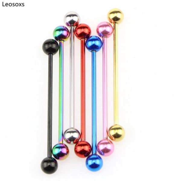 

leosoxs 2pcs fashion human body piercing single rod ear bone studs long rod industrial ear piercing long earrings, Golden;silver