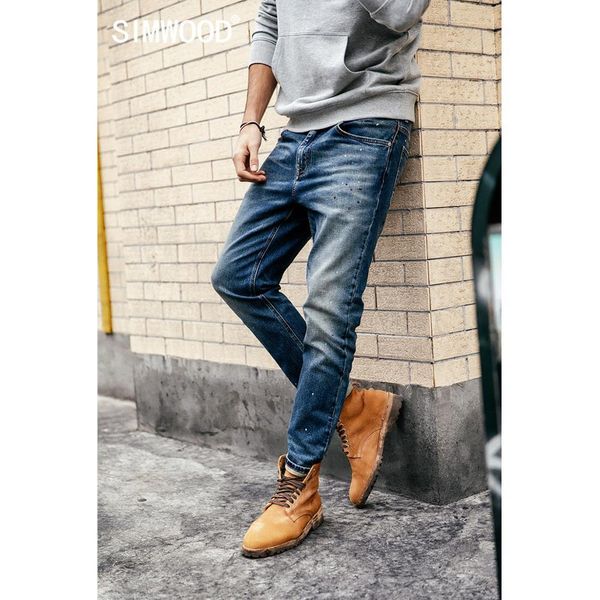 

simwood jeans men fashion denim ankle-length pants slim plus size trousers brand clothing streetwear 190021 201111, Blue