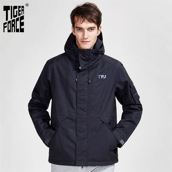 

tiger force new arriva spring autumn sport jacket with hood casual men jackets and coat a zipper warm men's parka 50612 201217, Black