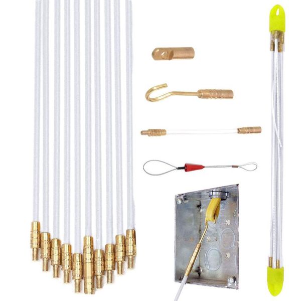 

professional hand tool sets wire fiberglass cable running rod coaxial connectable fish tape pulling hook hole kit --m25