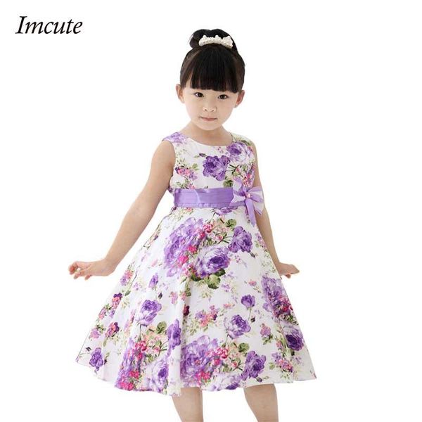 

2021 summer dresses 2-11y toddler girls sleeveless purple flower print dress kids princess christmas party bow gown formal dress, Red;yellow